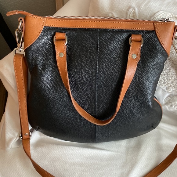 VALENTINA Black & Brown Leather Convertible Bag - Picture 4 of 6